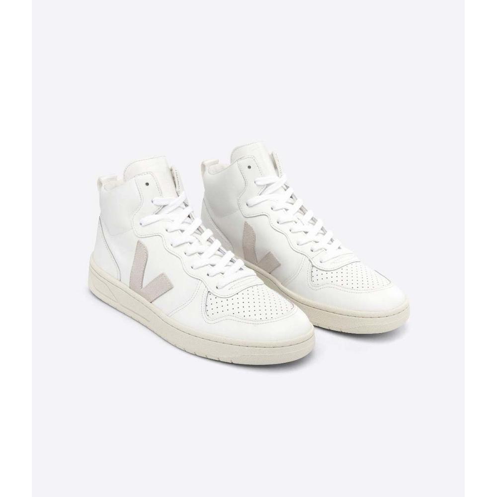 Veja V-15 LEATHER Women's High Tops White/Beige | CA 368OKI